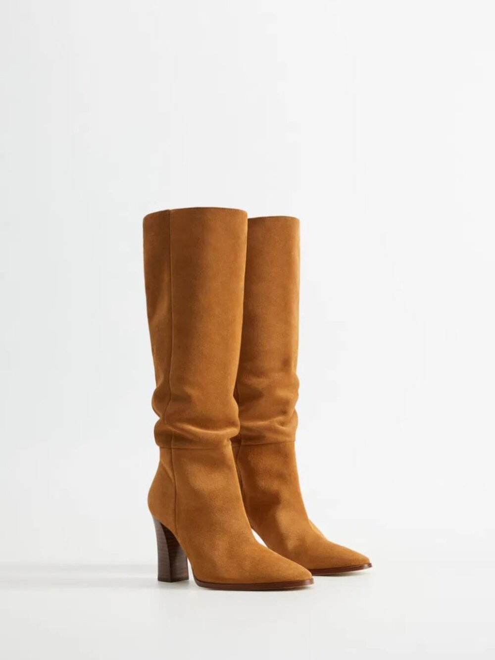 MANGO Sz 38 EU Chestnut Suede Leather Tall Leg Heeled Boots